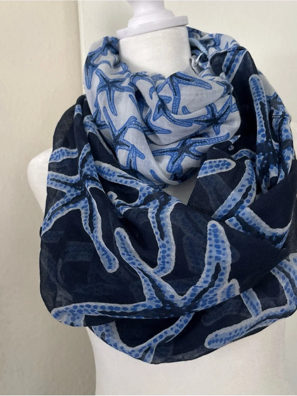 crown & ivy Navy and Light Blue Starfish Infinity Scarf